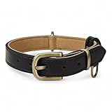 Beanspet 犬用首輪 本革 小型犬 中型犬 大型犬対応 軽量 アンティーク風金具付き レザーカラー スエード裏地付き 6サイズ展開 5色選べる ベーシックモデル (ブラック, M)
