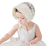 ベビー帽子 夏 6ヶ月～2歳 赤ちゃん用帽子 かわいい 花柄 刺繍 レース ボンネット ハット 女の子 日よけ帽子 通気性良い ひも付き 散歩 お出かけ 誕生日 出産祝い プレゼント ギフト オフホワ