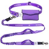 ハンズフリー 犬用リード 高耐久 ウエストベルト&収納ポーチ付き 強力なプルコントロール ランニング&ウォーキング用2つのハンドルバンジー、大型犬、中型犬、パープル