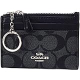 COACH コーチ コーティングキャンバス スムースレザー シグネチャー キーリング付き ミニ スキニー IDケース コインケース ブラックスモーク×ブラック 88208