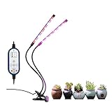 LED 植物育成用 ライト サイクルタイミング機能 ダブルチューブ クリップ式 二頭設計 八段階調光 多鉢植物同時照明 24W省エネルギー 長寿命 室内用ガーデン 室内温室 フラワー 水耕栽培 野菜 