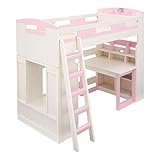 木製 ロフトベッド システムベッド Chambre(シャンブル) デスク・ラック・シェルフ付き (ピンク×ホワイトウォッシュ)