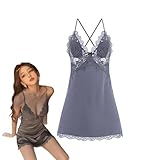 [FsGrg] セクシー ランジェリー セクシー パジャマ レディース ナイトドレス レース ボディコン ワンピース キャミソール 誘惑下着 Vネック セクシーランジェ（グレー）