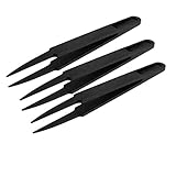 Hommy 3個黒いプラスチック製の電子とがっヒント静電気防止ピンセット