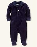 Ralph Lauren（ラルフ ローレン）足付き ベロア カバーオール（紺色・水色）【月齢：9ヶ月】（並行輸入品） (9M（9ヶ月）, 紺色)