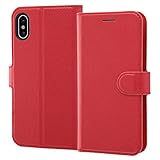 レイ・アウト iPhone XS ケース 手帳型 (ICカード収納ポケット/ スタンド機能)マグネット レッド
