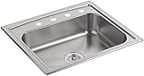 KOHLER 4011-4-NA Toccata 25" x 22" Top-Mount Single-Bowl Kitchen Sink with Four Faucet Holes, Stainl