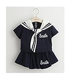 WIN セットアップ 女の子 子供服　 女の子 長袖 ワンピース フレア スカート　キッズワンピース キッズ ワンピース 入学 入園　子供服 キッズ 女の子　スカート＋服 (110cm, ネイビー)