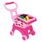 Arshiner Kids Little Supermarket Shopping Cart with Vegetable and Fruits,Pink [並行輸入品]
