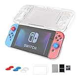 Switch カバー Nintendo Switch用 スイッチ ジョイコン 透明 薄型 軽量 PC材質 耐衝撃 ハードケース スティックカバー ガラスフィルム ドック対応 Joy-Con兼用 switch 保護カバー 8点セット