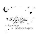 Soledi® Black Vinyl Wall Decal I Love You to the Moon and Back Again Wall Sticker Letters Words Baby