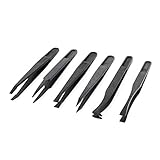 uxcell 帯電防止ピンセット　プラスチック　ブラック　尖ったピンセット　フラットカーブ先端　フラットピンセット