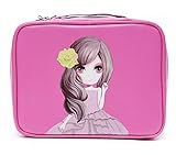 漫画コミックの素敵な女の子の旅行化粧品　バッグ　革化粧ケーストイレタリーオーガナイザー (ピンク)