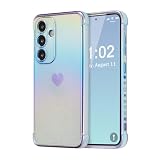 ZTOFERA Samsung Galaxy S25 5G 用 ハートケース サムスン ギャラクシー S25 5G ケース 心パターン 柔軟な TPU シリコン スマホケース メッキ加工 エッジ ラグジュアリー 蛍光色 虹色 マット カバー ソフト 軽量 耐衝撃 おしゃれ 韓国 可愛い ギャラクシーs25 携帯電話カバー ワイヤレス充電対応 (虹色のシエラブルー)