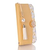 case for Galaxy A53 5G SCG15 SC-53C ケース手帳型 ギャラクシーかわいい花柄 キラキラ おしゃれなストラップ付き 財布型 カード収納 マグネット式 保護ケース 軽量 トフォンケース 少女 レディース用 全面保護 耐衝撃 (Galaxy A53（SCG15/SC-53C ）, A6-黄色い)