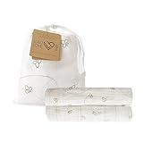 Baby Muslin Receiving Swaddle Blanket - (2 Pack) Ultra-Soft 100% Organic Cotton Newborn Wrap by Lulu