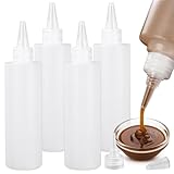 調味料スクイーズボトル4個パック、ソース用スクイーズトップ付きプラスチックボトル、バーベキューケチャップ、マスタード、シロップ、ソース、ドレッシング、オイル用ソースディスペンサー(250ml)。