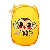 Dimart Super Cute MonkeyポップアップOpen Netメッシュ折りたたみ式ランドリーHamper服ストレージバスケット、イエロー