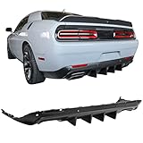 IKON MOTORSPORTS リアディフューザー 2015-2023 Dodge Challenger対応 IKON V1スタイル マットブラック PP リアバンパー リップスポイラー ディフューザー シャークフィン 2016 2017 2018 2019 2020 2021