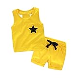 LittleSpring夏 キッズ 男の子 女の子 タンクトップ ショートパンツ 星柄 セットアップ カジュアル イェロー110