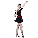 女児 ラテンダンス 練習 演出服 社交ダンス衣装 ラテンダンス衣装 ドレス ベルト レギンス 3点セット (100, ブラック)
