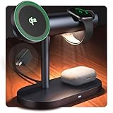 iVANKY Qi2認証 4in1 充電器 ワイヤレス充電ステーション MagSafe マグネット Wireless Charging Station 用ナイトランプ付き ポータブル トラベルスタンド マグセーフ 3in1 急速充電 iPhone 16/15/14/12/11 Pro Max 用, Apple Watch用, Airpods用 (33 W PDアダプタ付き)