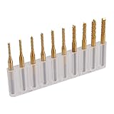 10チタンコートカーバイド1.5-3.175mmエンドミル彫刻ビットCNCロータリーバーセット