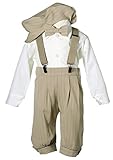Boys Toddler Knicker Set With Suspenders and帽子 – Vintage Tan Stripe カラー: ベージュ