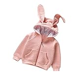 Karchi女の子 兎の耳フード付き パーカー 前開け ジッパー 春 秋 子供服 ガールズ キッズ ベビー ロング丈コート カジュアル 防寒 アウター 通学 通園 可愛い シンプル 無地 ジャケット 