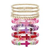 YWOYWO 手作りポリマークレイビーズクロスブレスレット ボーホー 夏 ビーチ サーファー レディース ガールズ レインボージュエリーセット 8個, Onesize, 宝石なし