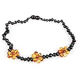 Flower Amber Teething Necklace - Handmade in Baltic Lithuania - 12.5 Inches for Baby Girl or Boy Che