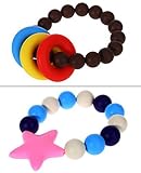 MyBoo Autism/Sensory/Teething Chewable Beads Ring and Star Bracelet Bundle - Set of 2, Brown/Pink by
