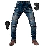 [RENHE] バイク用パンツ メンズ ライディングパンツ プロテクター ライダースパンツ 春夏秋冬 バイクズボン デニム レーシングパンツ ストレッチ素材 耐磨耗性 ブルー 3XLサイズ
