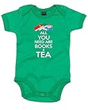 (あなたに必要なのは本とティー。) All You Need Are Books & Tea, プリント　ベビースーツ - グリーン/白/カラートランスファー 12-18 ヶ月