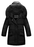 EOZY 子供服 ダウンジャケット女の子 フード付き 秋冬 ダウンコート アウター 棉服 防寒 保温 ガールズ 通園 通学 キッズ ロング 120 ブラック