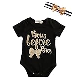 幼児新生児赤ちゃん女の子半袖ロンパースボディスーツPlaysuit bow-knotヘッドバンド服装 カラー: ブラック