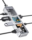 DOCKCASE 6-in-1 usb c ハブ（スケルトン版）：1000Mbps LANポート、4K＠60Hz HDMIポート、5Gbps高速データ転送、PD100W急速充電、機能拡張、互換性・放熱性に マルチメディアハブ （銀）