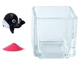 花市場直送便 ミニチュアガラス クジラ ブラック & カラーサンド ニューピンク & 植え込み用グラス ニューブロックS