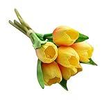 POTOJP 造花 手作り 造花 チューリップブーケ 枯れないお花 本物みたい 工芸 高級 贈り 壁掛け 結婚式 誕生会 二次会 お祝い 花束プレゼント インテリア 华道 (イエロー)