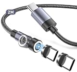 マグネット 充電ケーブル 2m USB-C & USB-Cケーブル 急速充電 PD60W対応 7ピン Type-C端子 540度回転可能 断線防止 防塵磁石iPhone 17/iPad/Macbook Pro/Matebook/Xperia/Galaxy等Type-c機種対応 (2mマグネットけーぶる&タイプCコネクタ2個)
