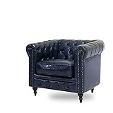 クラシックデモダン【ヴィンセント】一人掛け チェスターフィールドソファ（ネイビー/フェイクレザー×ブラック）アンティーク クラシック ラグジュアリー 高級感 ブリティッシュ 英国 アメリカン 西海岸【小型軽量サイズ】VC1P58K 家具 チ