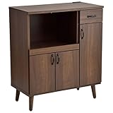 タンスのゲン　77幅 レンジ台 完成品 日本製 大川家具 国産 食器棚 キッチンカウンター キッチンボード コンセント レンジボード ウォールナット 23570016 WN