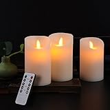 calm-lifeクラシックピラーReal Wax Flameless LED Candles 3 " x 5 " withタイマー10-keyリモート制御機能アイボリー色 – 3のセット