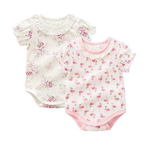 Mua ベビー服 ボディースーツ半袖 ロンパース 2点セット 女の子 夏服 花柄 フラミンゴプリント 綿 カバーオール ベージュ ホワイト 9 12ｍ Tren Amazon Nhật Chinh Hang 2020 Fado