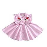 夏ベイビー服 女の子ワンピース Pojour 1-6歳キッズ用かわいい刺繍スカート 子供ギフト 綿 通気 ピンク(90cm)