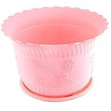 uxcell 植木鉢 ピンク?花柄 プラスチック?カクタス?アロエ?植物 23cm直径 ホーム?