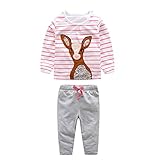 Domybest ベービー服 女の子　上下セット　赤ちゃん　かわいい　セット服　長袖　春　夏　ストライプｔシャツ＋パンツ　上下2点セット　3－24ヶ月設定　子供服　ベビー服　セットアップ (90（12