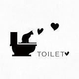 ねこ シルエット トイレ ウォールステッカー 可愛い シンプル ハート starfam (黒)