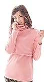 （ハナハナ) HANAHANA 柔らか あったか 裏起毛 簡単 授乳服 伸縮性抜群 長袖 Tシャツ 授乳口付 i051 (タートルネック XL, ピンク)