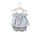 女の子の服 夏 キャミソール+パンツ Pojour1-6歳キッズ用 2セット 子供かわいい服 綿 通気　ブルー(90cm)